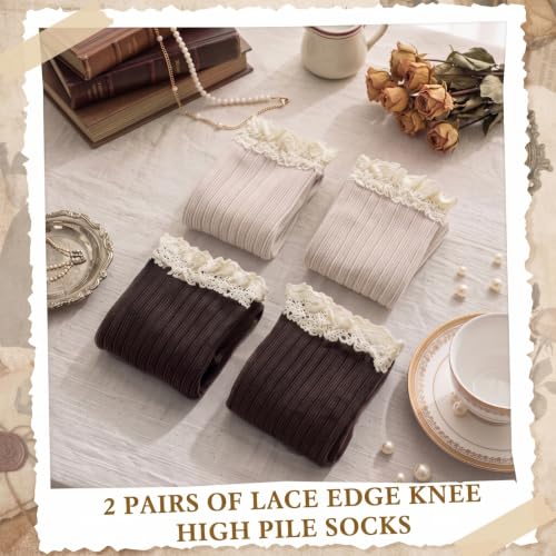 Image of Syhood Cotton Women thigh high socks with Lace Trim over the knee High Socks Boutique Lace Tall Boot Stockings for Women
