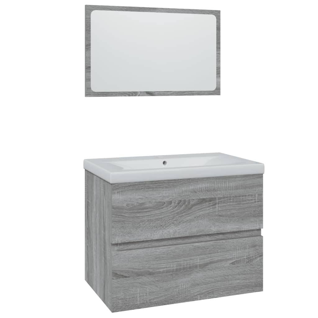 vidaXL Set de Muebles de Baño Espejo Lavabo Armario Almacenamiento Colgante Suspendido Pared Estante Cajones Madera Contrachapada Gris Sonoma