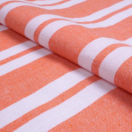Image of Encasa XO Cotton Rectangular Table Cloth for 4 to 6 Seater | (142x180 cm) | Franca Orange Stripes | Dining Tablecloth for Decoration