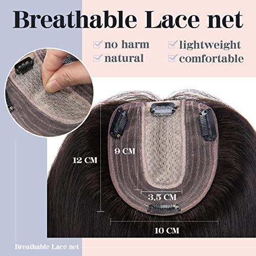 S-noilite Human Hair Toppers for Thinning Hair Women Real Hair Topper Hair Piece Clip in Toupee 100% Remy Real Human Hair 27g(#1B Natural Black - Image 3