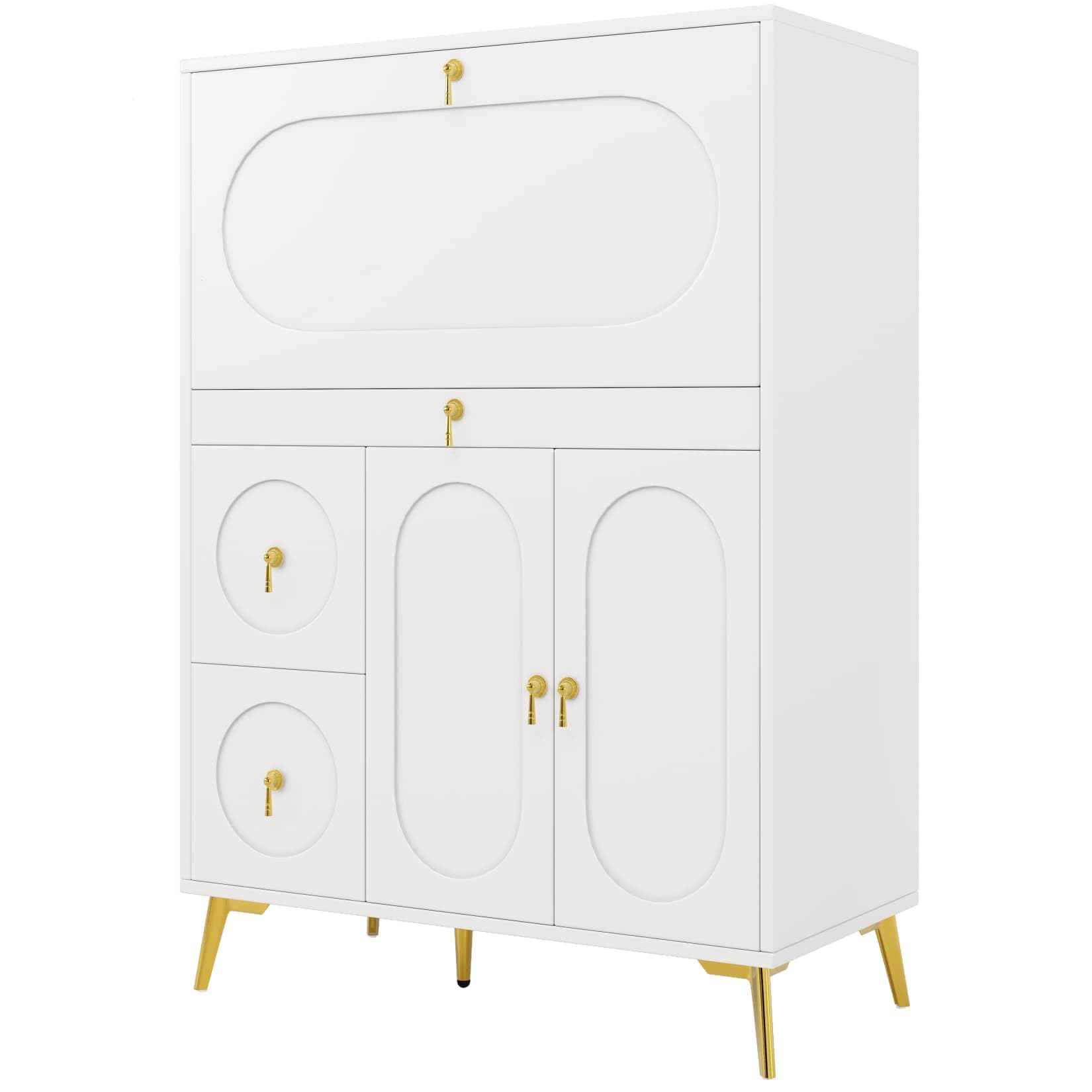PUGSDRLY Secrétaire Meubles de Bureau,Bureau Pliable avec Rangement,Table de Travail,Meuble de Rangement Blanc (100×50×140cm)