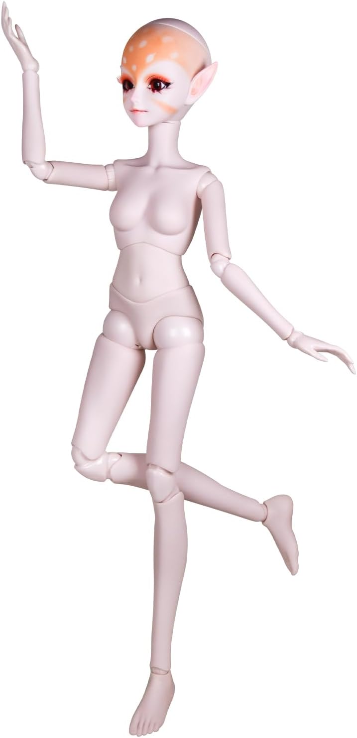 Proudoll 1/3 BJD Doll Body - Hand-Painted Designer Reindeer Elf Doll with 20 Articulated Joints, Fairy Ears, and Custom Fantasy Aesthetic for Collectors and Creators