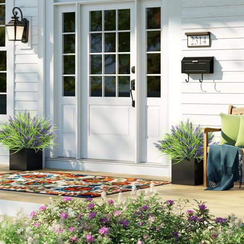 Image of Grunyia 20 Bundles Artificial Plants Outdoor Fake Monkey Grass with Flowers (Purple)
