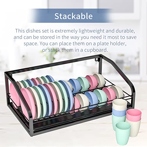 Kewoo Wheat Straw Dinnerware Sets For 4,Lightweight Reusable 16Ps Unbreakable Dinnerware Set,Plastic Plates Cups And Bowls Set,Dishwasher Microwave Safe,Dishes For Kitchen,Camping,Outdoor, Rv #TOP4