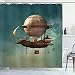 Ambesonne Fantasy Decor Shower Curtain, Surreal Sky Scenery with Steampunk Airship Fairy Sci Fi Stardust Space Image, Fabric Bathroom Decor Set with Hooks, 70 Inches, Teal and Brown