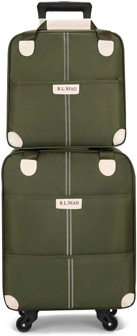 Carry On Luggage Set 2 Piece, 18 inch Lightweight Suitcase with Wheels, Softside Upright Durable Travel Luggage with Carry On Bag for Men and Women, Green