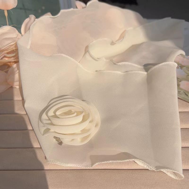 Women's Detachable Rose Flower Chiffon Scarf – Elegant Long Fashion Scarf, Versatile Hair Ribbon & Neck Kerchief - Image 3