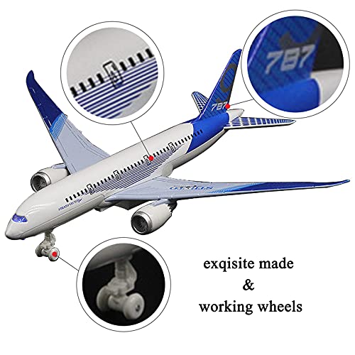 OTONOPI Airplane Toys Bump and Go Airlines Die Cast Metal Model Plane Toy with Lights and Sounds for Kids Blue