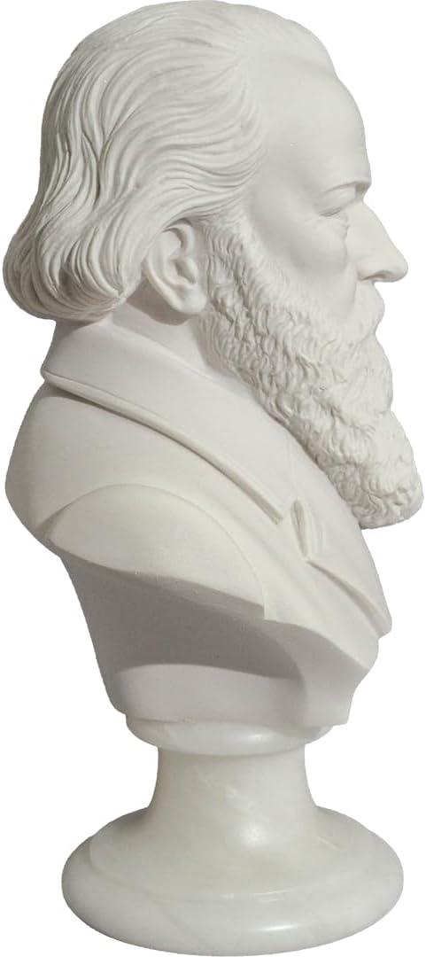 Music Brahms Bust Sculpture/Large / 9.5 Inch White Bonded Alabaster Sculpture