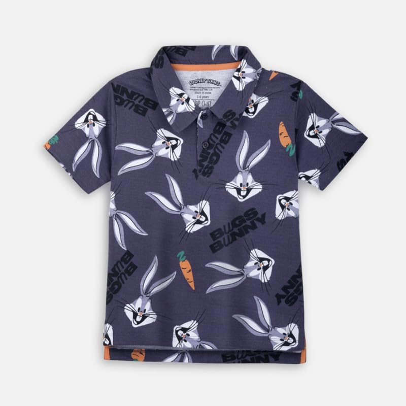 Image of Nap Chief Kids Cotton AOP Bugs Bunny Polo T-Shirt and Shorts Set for Boys & Girls for Casual Wear - (WB5064Y8 Grey 7-8 Years)