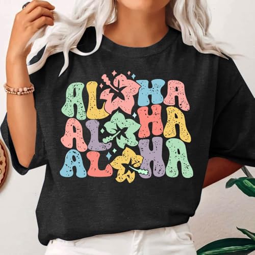 Image of Ohana Means Family Tshirt Women: Hawaii Tropical Graphic T-Shirt Summer Vacation Short Sleeve Tee Top