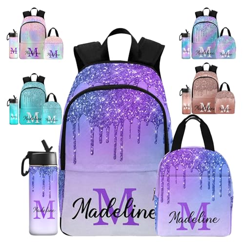 MyPupSocks Custom School Backpack for Girls Boys, Personalized Glitter Initial Kids Casual Backpack Schoolbag Customized Girls Bookbag for Students Custom Multipurpose Lunch Bag for Picnic