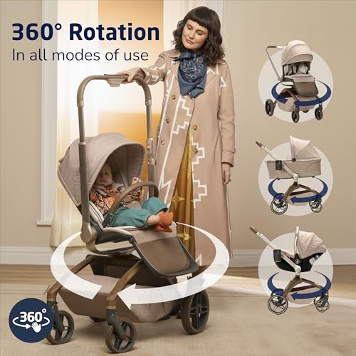 Image of Maxi-Cosi Tana 360 Rotating Modular Stroller, Stroller and Car Seat Combo Travel System, Natural Heritage