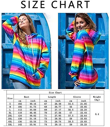 Womens Color Block Colorful Rainbow Hoodie Pullover Top Casual Long Sleeve Hooded Sweatshirts With Pockets #TOP4
