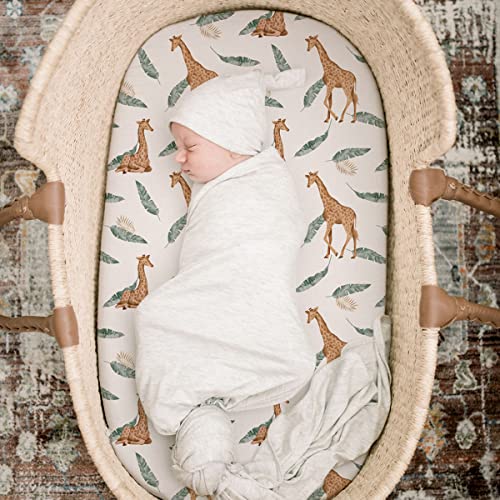 Stretch Fitted Bassinet Sheet Set BROLEX 2 Pack Cradle Sheets for Bassinet Pad/Mattress,Unisex Boys Girls,Ultra Soft,Giraffe Leaf - Thumbnail 2