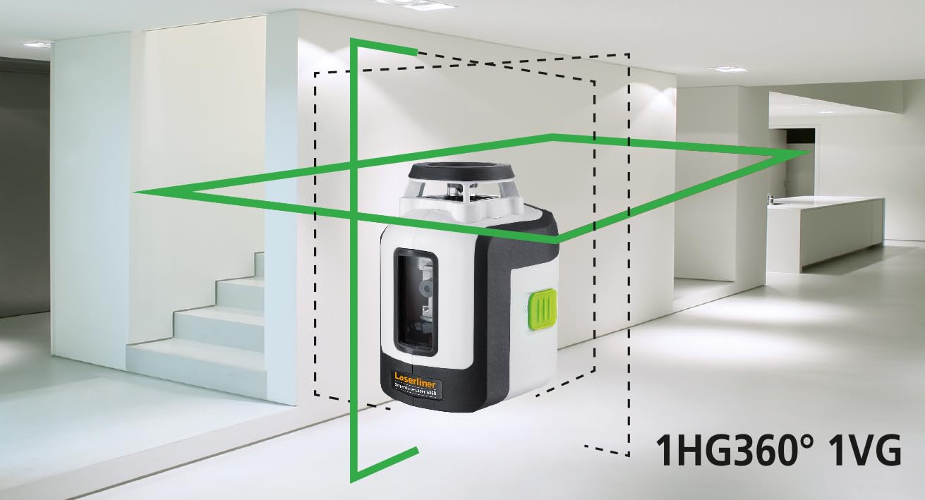 Laserliner Laser de Lignes 360° SmartLine G360 Vert | Trépied de 150 cm, Usage Intérieur et Extérieur, Récepteur Portable, Portée de 40 m, Lignes Croisées