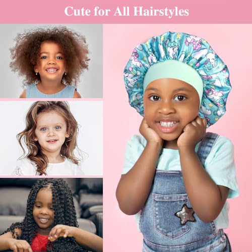 3pcs Satin Bonnets for Kids Sleeping, Cute Hair Bonnet with Scrunchies for Girls Curly Hair, A3