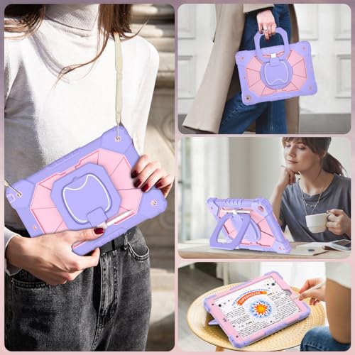 Image of WESOROL Case for iPad 9th Generation 10.2 Inch Tablet Case Military Grade Shockproof Cover for iPad 9th /8th /7th Gen Cases with Rotating Stand Screen Protector Pencil Holder,Purple Rose
