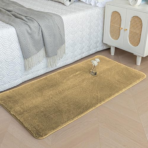 Image of Luxe Home Rabbit Fur Soild Bath Mat Super Soft, Anti-Slip, Washable, Rectangle, for Bathroom Door Mate, Bedroom Door Mats (Anti Gold, 60x90 cm)