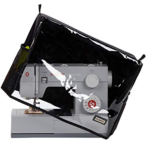 HOMEST Visible Sewing Machine Dust Cover with Storage Pockets for Notions, Compatible with Singer Quantum Stylist 9960, Singer Heavy Duty 4423, Black