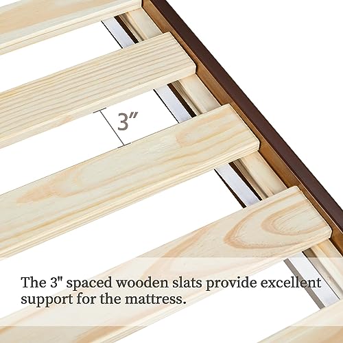 Yaheetech YT-00127953 Queen Solid Pine Wood Platform Bed Frame - Reserved Holes For Headboard, Wooden Slats Support, 7.5 Inch Clearance, No Noise, Easy Assembly - Smoked Walnut thumb #6
