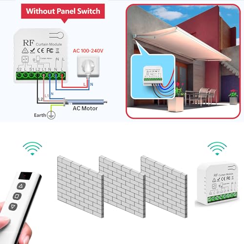 Tedeligo Funk Rolladensteuerung Nachrüstset, Funk Schalter für Rolladen Jalousien Markisen Bestehend leichte Montage, Bis 100m Reichweite, 2200W Weiß