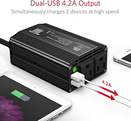Bestek 300W Car Power Inverter, Dc 12V To 110V Ac Car Outlet Adapter With 4.2A Dual Usb Car Charger For Laptop Computer #TOP2