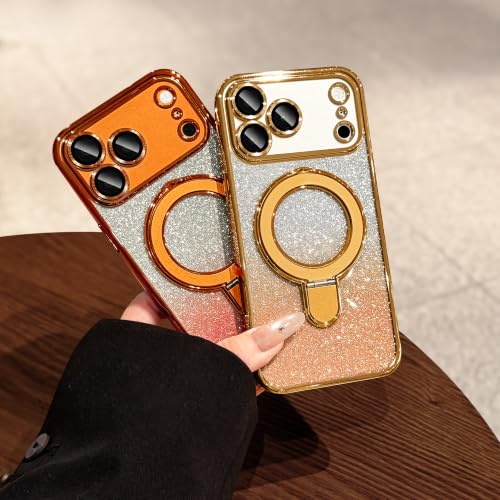 LXK Magnetic Glitter for iPhone 17 Pro Max Case with Stand, Compatible with MagSafe, with Camera Protector, Glitter Bling Card & Soft TPU Drop Protection Phone Case for iPhone 17 Pro Max,Gold by LXK - Used condition - Image 4