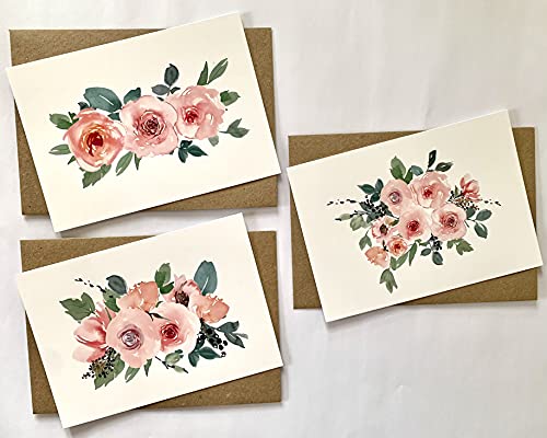 Beautiful Pink Floral Elegant Blank Note Cards Pack with Kra