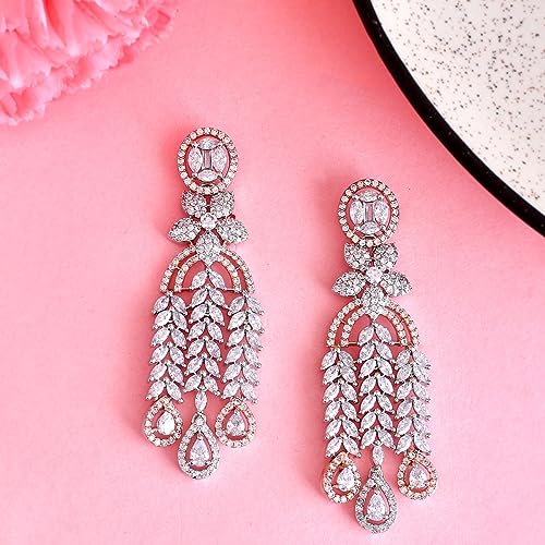 Sparkling Elegance CZ Two Tone Plated Dangler Earrings