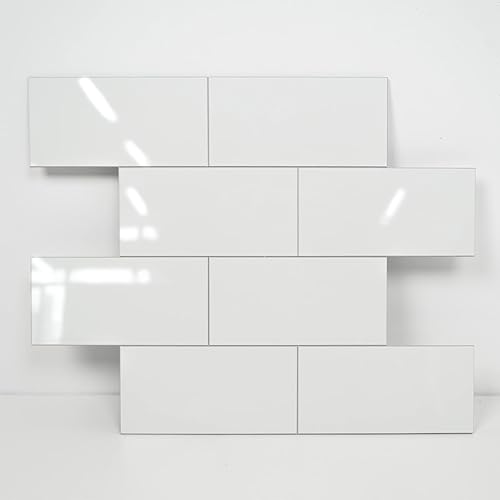 COLAMO 10 hojas de lujo para despegar y pegar, azulejos autoadhesivos de cerámica sintética brillante de 12 x 12 pulgadas, blanco puro para cocina,