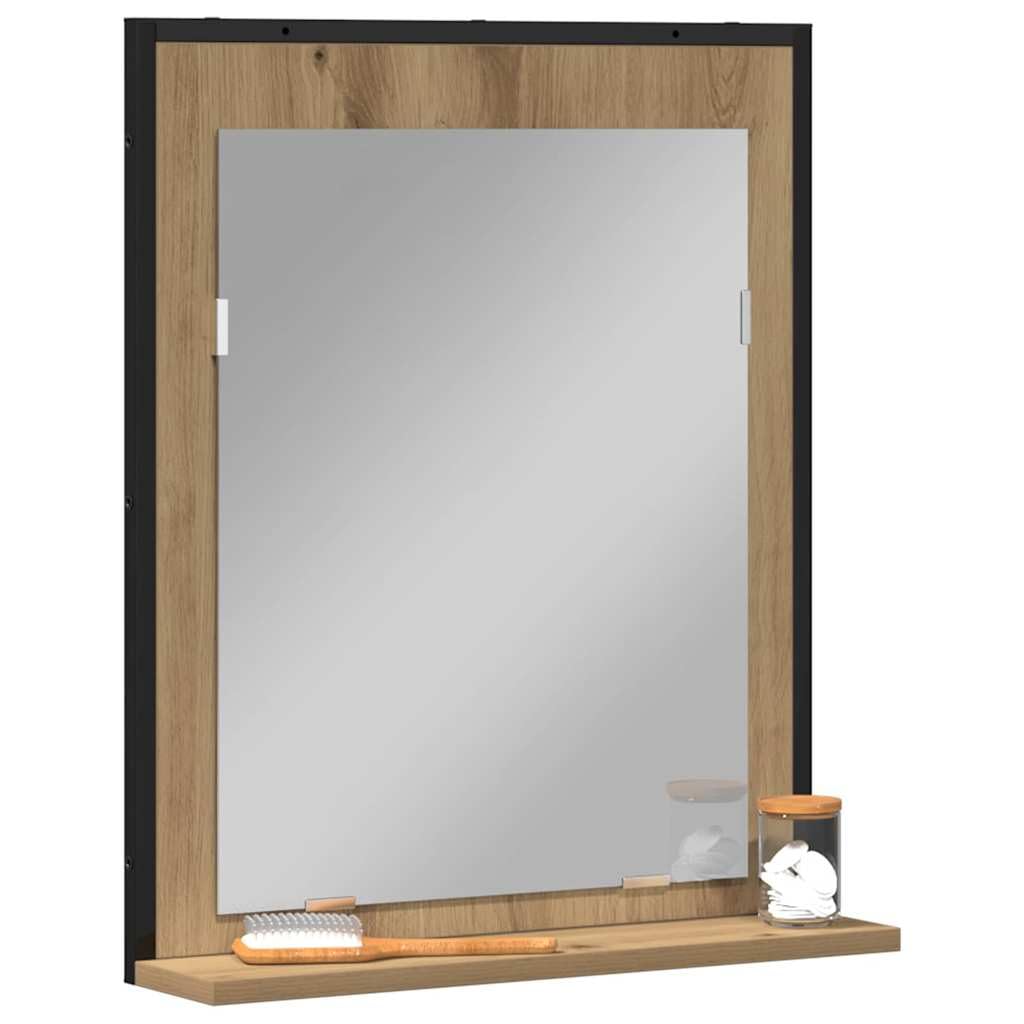 vidaXL Mirror Artisan oak 50 x 12 x 60 cm Glass and Engineered Wood, Modern Rectangular Wall Mirror, Durable Glass, Space Saving Decorative, Engineered Wood Frame Home Decor