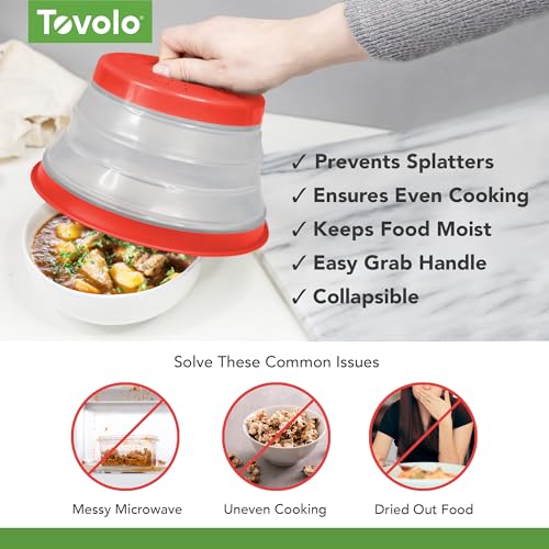 Image of Tovolo Microwave Splatter Cover for Food, Small (Candy Apple Red) - Collapsible & Vented Silicone Splatter Guard Lid - Microwave Plate & Dish Cover with Handle - BPA-Free Kitchen Gadget for Meal Prep