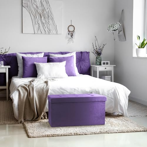 Sorbus Collapsible Storage Ottoman Bench (Purple, Medium (15” x 30” x 15”)) - image 4