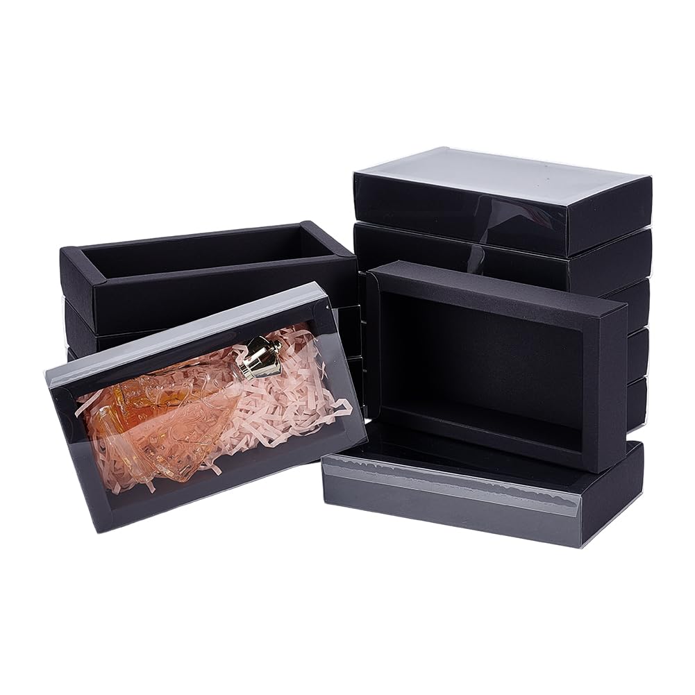 BENECREAT 20 Packs Kraft Boxes with Window, 16x9x3cm/6.3x3.5x1.2 Inch Drawer Gift Boxes, Party Favor Boxes for Jewelry Packaging, Small Gifts and Wedding Favors, Black