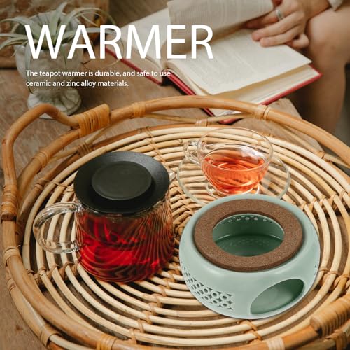Chauffe-théière en céramique vintage de qualité supérieure à surface lisse verte