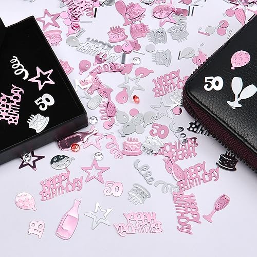 Image of OSDUE Pink Gold Silver Happy Birthday Confetti, 3000 Pieces 50 Years Birthday Cake Confetti, Metallic Foil Balloon Table Scatter Confetti Decoration Supplies, for Birthday Party (50th Style)