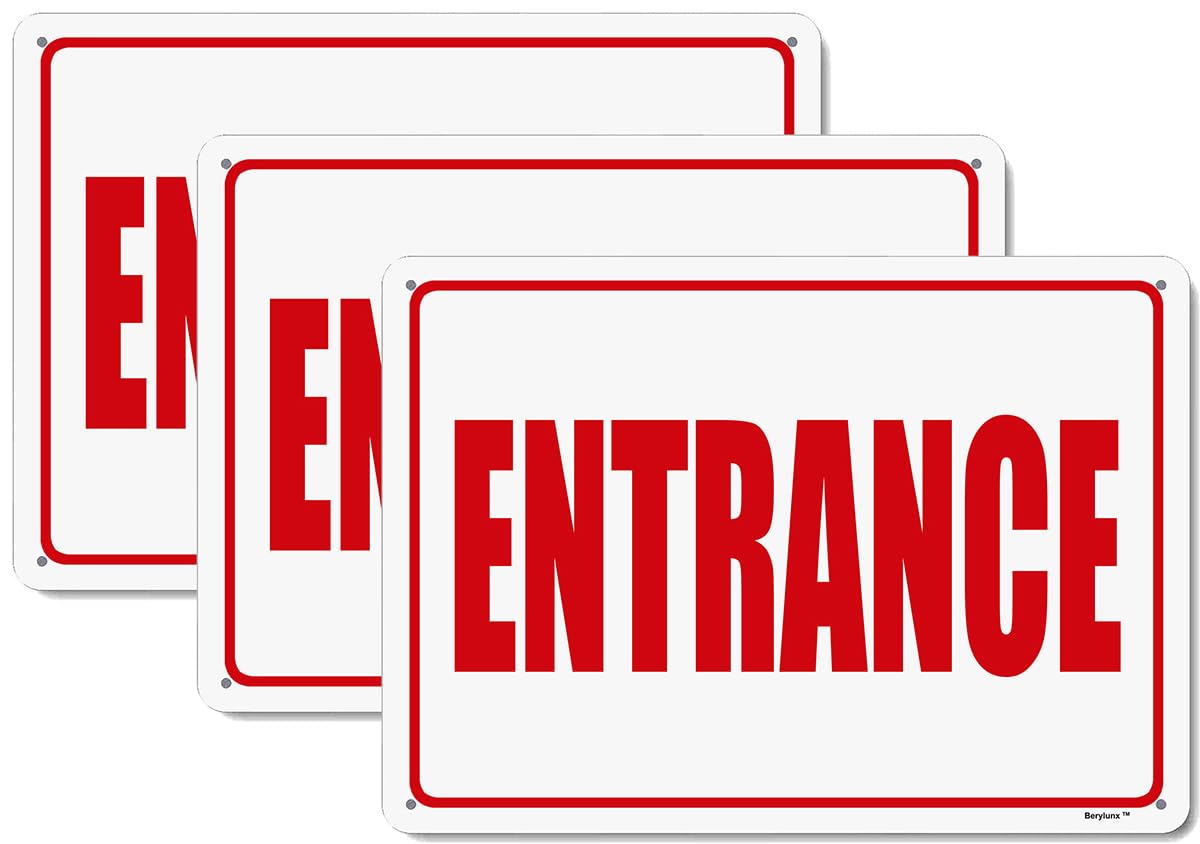 3 Pack 8"x12" Entrance Sign Enter Here Sign Only White Background Red Rust Free Aluminum, Fade Resistant Metal Signs for Business for Home for Door Outdoor