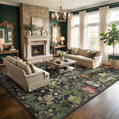 Washable Floral Area Rug 10x14 for Living Room, Vintage