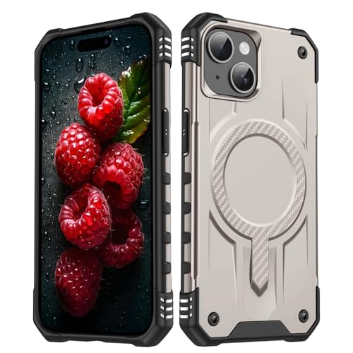 Funda compatible con iPhone 15 Plus, funda magnética híbrida clásica, delgada, a prueba de golpes, protección estándar contra caídas, parte trasera resistente a los arañazos (dorado)
