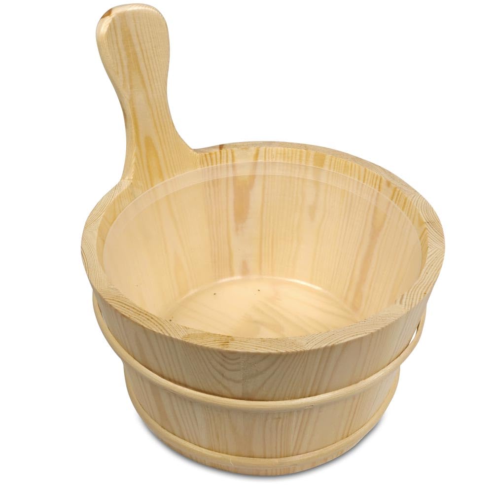 Sauna Kübel 4 L aus Birkenholz mit Kunststoffeinsatz - Traditioneller Saunaeimer Ø 25,5 cm mit Holzreifen und Holzboden für Aufgüsse