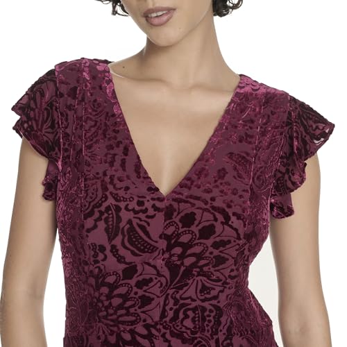 Image of Tommy Hilfiger Women's Flutter Sleeve V-Neck Ruffle Trim Hi-Lo Midi Dress