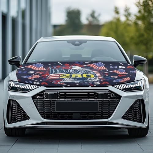 Image of USA Flag 250 Years Car Hood Cover Eagle Front Hood Covers for Cars Automotive Hood Cover UV Resistance Engine Cover 4th of July Decorative Accessories for Women Men