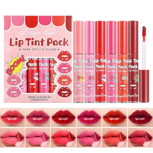 Langlebiger Peel Off Matter Lip Tint Set, Langlebiger Peel Off Matter Lipgloss, Matte Liquid Lippenstift Nude Lip Gloss Wasserdichter Lip Tint Fleck Antihaft Cup Peel Off Lippenstift für Frauen