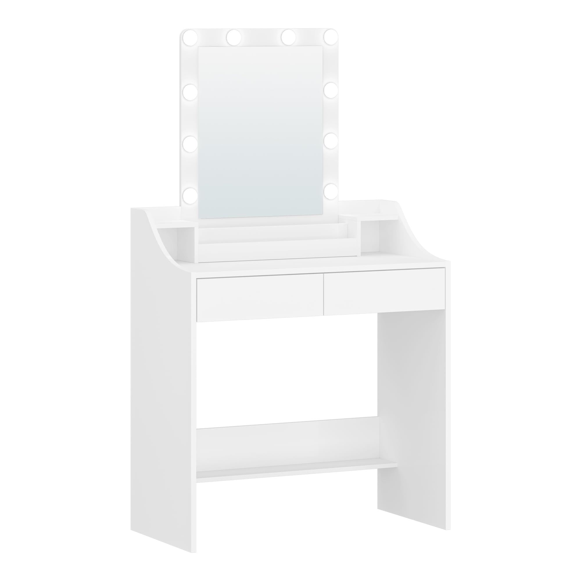 Hzuaneri 80cm Toeletta da Trucco con illuminazione a LED, Luminosità Regolabile, Tavolo da Trucco con Specchio, Toeletta con 2 Cassetti e 2 Scomparti Aperti, Moderno, Bianco DT39503X