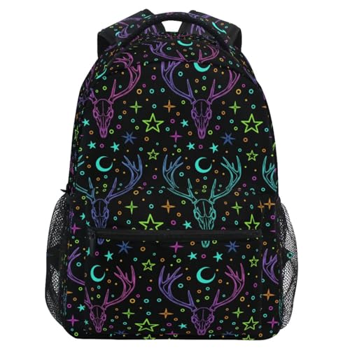Mnsruu School Backpack Rainbow Stars Magic Deer Skulls Backpack for Girls Boys College Bookbag Laptop Rucksack for Student Travel Backpack Casual Daypack
