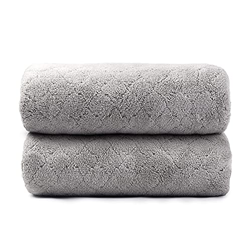 Image of JML Luxury Hotel & SPA Bath Towels (2 Pack, 30 inchx60 inch) - 350GSM High Density Fleece Towel Sets - Super Soft and Absorbent, Lint Free, Fade Resistant Bath Towel (Pack of 2-GreyGrid)