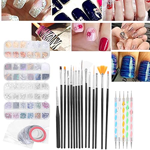 Nail Art Pinsel 3D Nail Art Dekorationen Kit Nail Art Werkzeug Set Nagelpinsel Punktierstift Strass Dekoration… – Bild 4