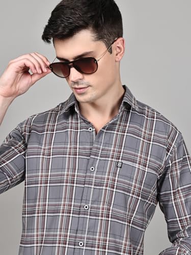 Image of Majestic Man Stylish Slim Fit Cotton Spread Collar Checked Casual Shirt for Men