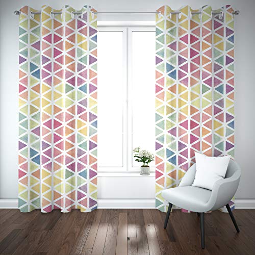 Lot de 2 rideaux pour salon, motif triangles, couleurs – Dimensions 132 x 160 cm en tissu polyester Backlight translucide de 185 g – Décoration pour la...